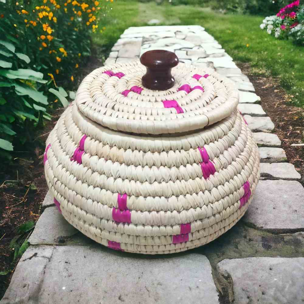 Pink Patterned Sabai Grass Basket